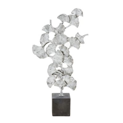 Image showing  Polystone Contemporary Floral and Botanical Sculpture, 10 in. x 3 in. x 19 in., Silver