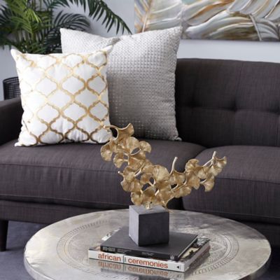 Cosmoliving by Cosmopolitan Polystone Contemporary Floral and Botanical Sculpture, 18 in. x 4 in. x 17 in., Gold