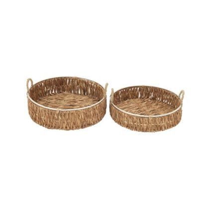 Image showing  2 pc. Dried Plant Handmade Woven Tray Set, Assorted, Brown