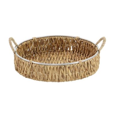 Image showing  2 pc. Dried Plant Handmade Woven Tray Set, Assorted, Brown