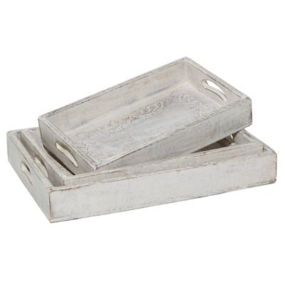 Image showing  White Wood Tray Set of 3 16, 18, 20 in. W