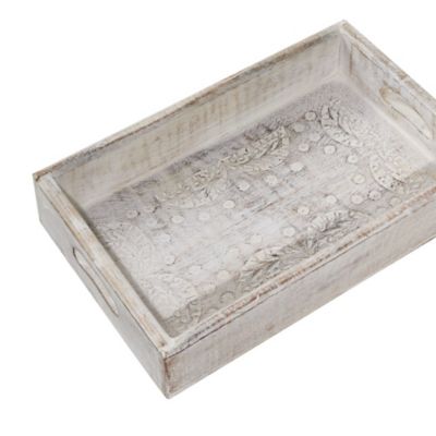 Image showing  White Wood Tray Set of 3 16, 18, 20 in. W