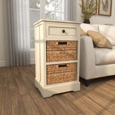 Harper & Willow White Wood 2 Baskets and 1 Drawer Storage Unit, 16 in. x 13 in. x 28 in.