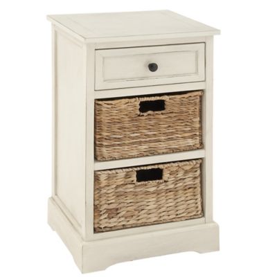 Image showing  White Wood 2 Baskets and 1 Drawer Storage Unit, 16 in. x 13 in. x 28 in.