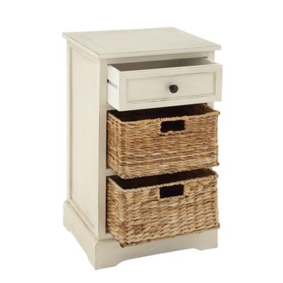 Image showing  White Wood 2 Baskets and 1 Drawer Storage Unit, 16 in. x 13 in. x 28 in.