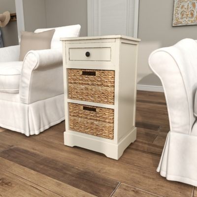Image showing  White Wood 2 Baskets and 1 Drawer Storage Unit, 16 in. x 13 in. x 28 in.