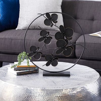 Harper & Willow Black Metal Contemporary Floral and Botanical Sculpture, 24 in. x 4 in. x 23 in.