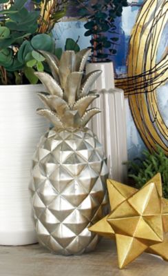 Harper & Willow Polystone Pineapple Fruit Sculpture, 6 in. x 6 in. x 14 in., Silver