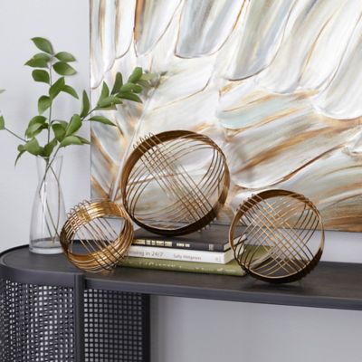 Cosmoliving by Cosmopolitan Gold Metal Contemporary Geometric Sculpture, Set of 3, 8 in., 7 in., 6 in.