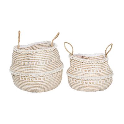 Image showing 1 th Harper & Willow Brown Wood Handmade Patterned Storage Baskets with Handles, Assorted, 2 pc.
