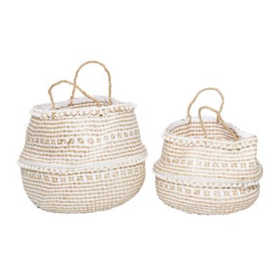 Image showing 2 th Harper & Willow Brown Wood Handmade Patterned Storage Baskets with Handles, Assorted, 2 pc.
