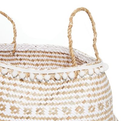 Image showing 4 th Harper & Willow Brown Wood Handmade Patterned Storage Baskets with Handles, Assorted, 2 pc.