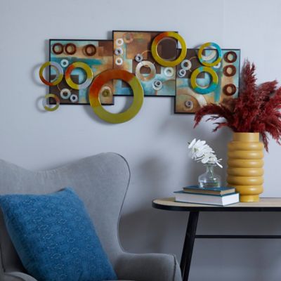 Harper & Willow Multi-Colored Wood Modern Abstract Wall Decor, 36 in. x 1 in. x 17 in., 64310