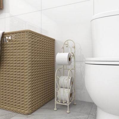 Harper & Willow Metal Scroll Toilet Paper Holder with Space to Hold 3 Rolls, Cream