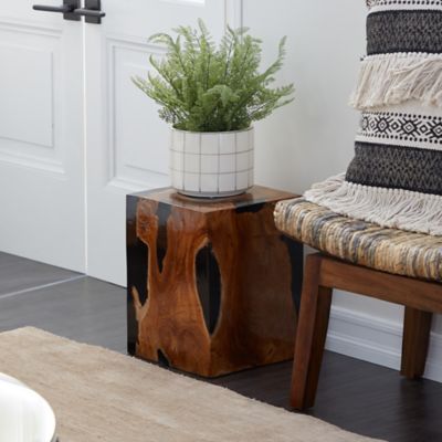 Harper & Willow Teak Wood Contemporary Stool, 15.25 in., Black
