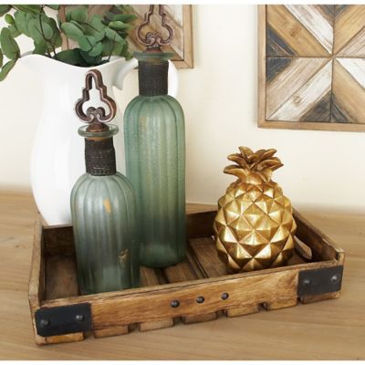 Harper & Willow 3 pc. Mango Wood Trays with Slot Handles Set, Assorted, Light Brown