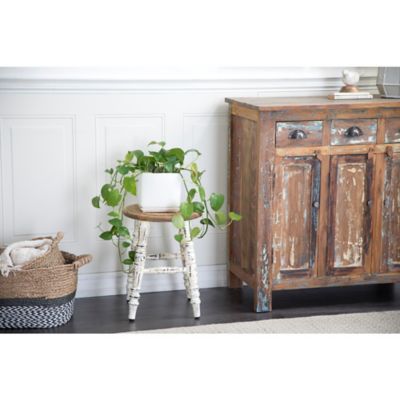 Harper & Willow White Wood Stool with Brown Wood Top