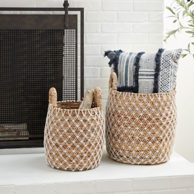 Harper & Willow Brown Banana Leaf Coastal Storage Basket, Set of 2, 19 in., 17 in., 60470