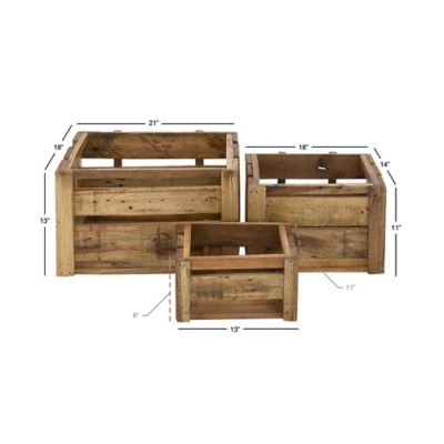 Image showing  Brown Wood Farmhouse Storage Basket Set, Assorted, 3 pc.