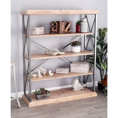 Harper & Willow Brown Wood 5 Shelves Shelving Unit 48" x 17" x 60"