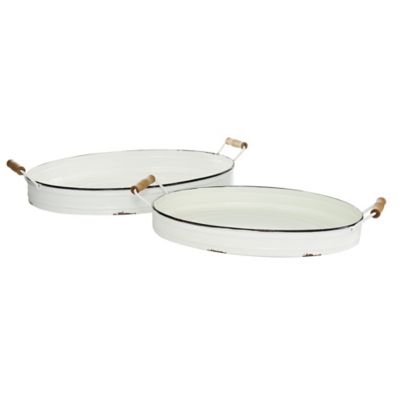 Image showing  White Metal Farmhouse Tray, Set of 2, 21 in., 18 in., 59497