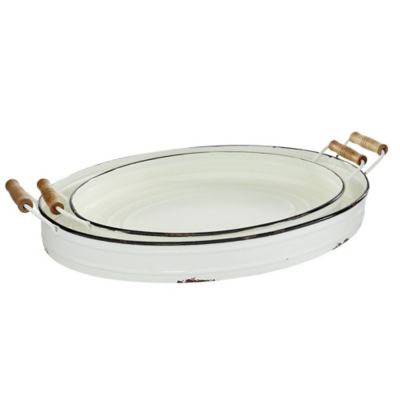Image showing  White Metal Farmhouse Tray, Set of 2, 21 in., 18 in., 59497