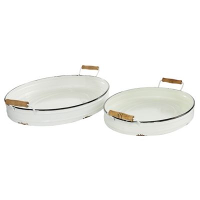 Image showing  White Metal Farmhouse Tray, Set of 2, 21 in., 18 in., 59497