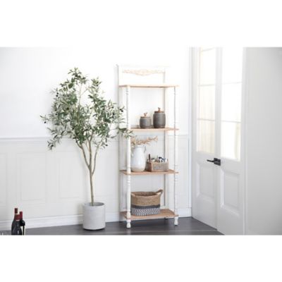 Harper & Willow White Wood Intricately Carved 4 Shelves Floral Shelving Unit 25 x 14 x 71in.