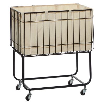 Image showing  Deep Set Metal Wire Basket Storage Cart with Wheels and Fabric Lining, 24 in. x 16 in. x 26 in., Black