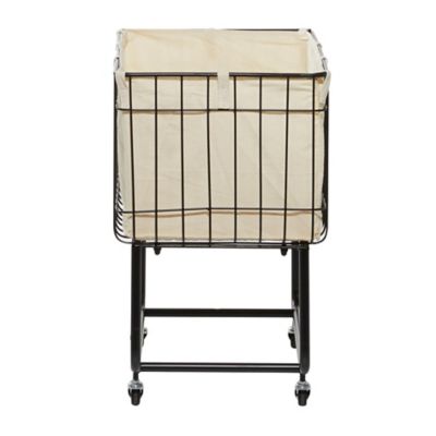 Image showing  Deep Set Metal Wire Basket Storage Cart with Wheels and Fabric Lining, 24 in. x 16 in. x 26 in., Black
