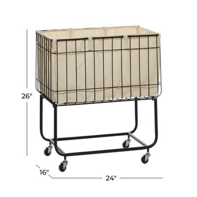 Image showing  Deep Set Metal Wire Basket Storage Cart with Wheels and Fabric Lining, 24 in. x 16 in. x 26 in., Black