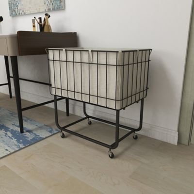 Image showing  Deep Set Metal Wire Basket Storage Cart with Wheels and Fabric Lining, 24 in. x 16 in. x 26 in., Black