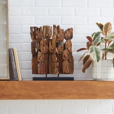 Harper & Willow Brown Teak Wood Bohemian Abstract Sculpture, 13 in. x 4 in. x 16 in.