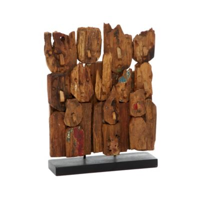 Image showing  Brown Teak Wood Bohemian Abstract Sculpture, 13 in. x 4 in. x 16 in.