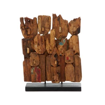 Image showing  Brown Teak Wood Bohemian Abstract Sculpture, 13 in. x 4 in. x 16 in.