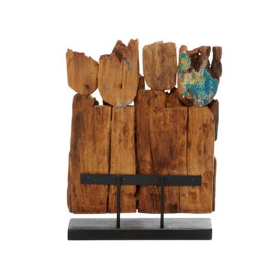 Image showing  Brown Teak Wood Bohemian Abstract Sculpture, 13 in. x 4 in. x 16 in.