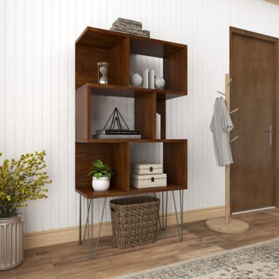 Harper & Willow Brown Wood 4 Shelves Shelving Unit with Open Frame Design, 32" x 13" x 61"