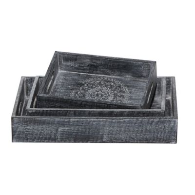 Image showing  Black Wood Traditional Tray, Set of 3, 12 in., 15 in., 18 in., 22367
