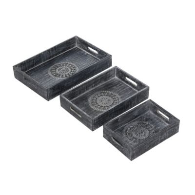 Image showing  Black Wood Traditional Tray, Set of 3, 12 in., 15 in., 18 in., 22367