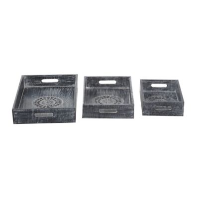 Image showing  Black Wood Traditional Tray, Set of 3, 12 in., 15 in., 18 in., 22367