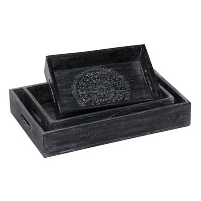 Image showing  Black Wood Traditional Tray, Set of 3, 12 in., 15 in., 18 in., 22367