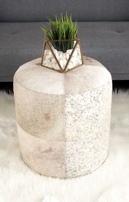 Harper & Willow Grey Leather Contemporary Stool, 16 in. x 16 in. x 16 in.