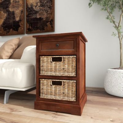 Harper & Willow Brown Wood 2 Baskets and 1 Drawer Storage Unit 16 in. x 13 in. x 28 in.