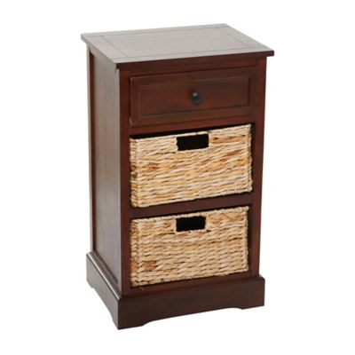 Image showing  Wood Storage Unit with 2 Baskets and 1 Drawer, Brown