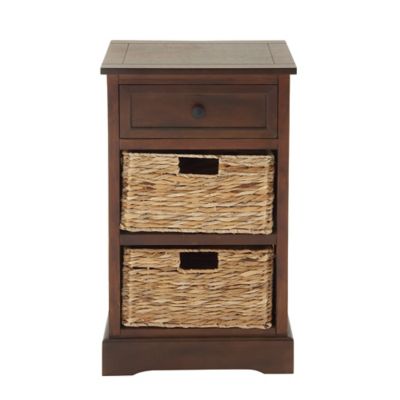 Image showing  Wood Storage Unit with 2 Baskets and 1 Drawer, Brown