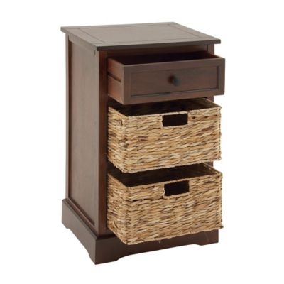 Image showing  Wood Storage Unit with 2 Baskets and 1 Drawer, Brown