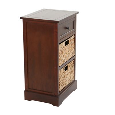 Image showing  Wood Storage Unit with 2 Baskets and 1 Drawer, Brown