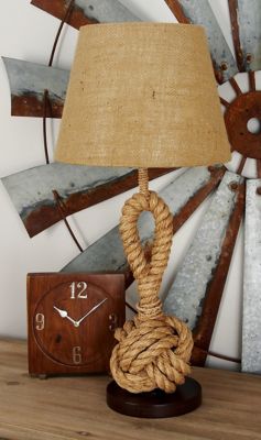 Image showing  Brown Jute Twisted Rope Table Lamp with Linen Shade 13" x 13" x 28"