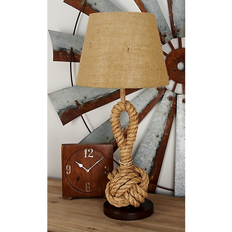 Harper & Willow Brown Jute Twisted Rope Table Lamp with Linen Shade 13" x 13" x 28"