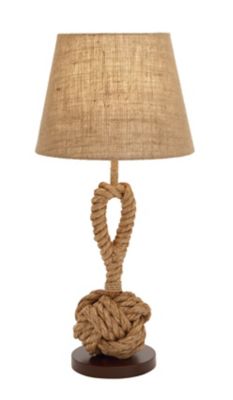 Image showing  Brown Jute Twisted Rope Table Lamp with Linen Shade 13" x 13" x 28"